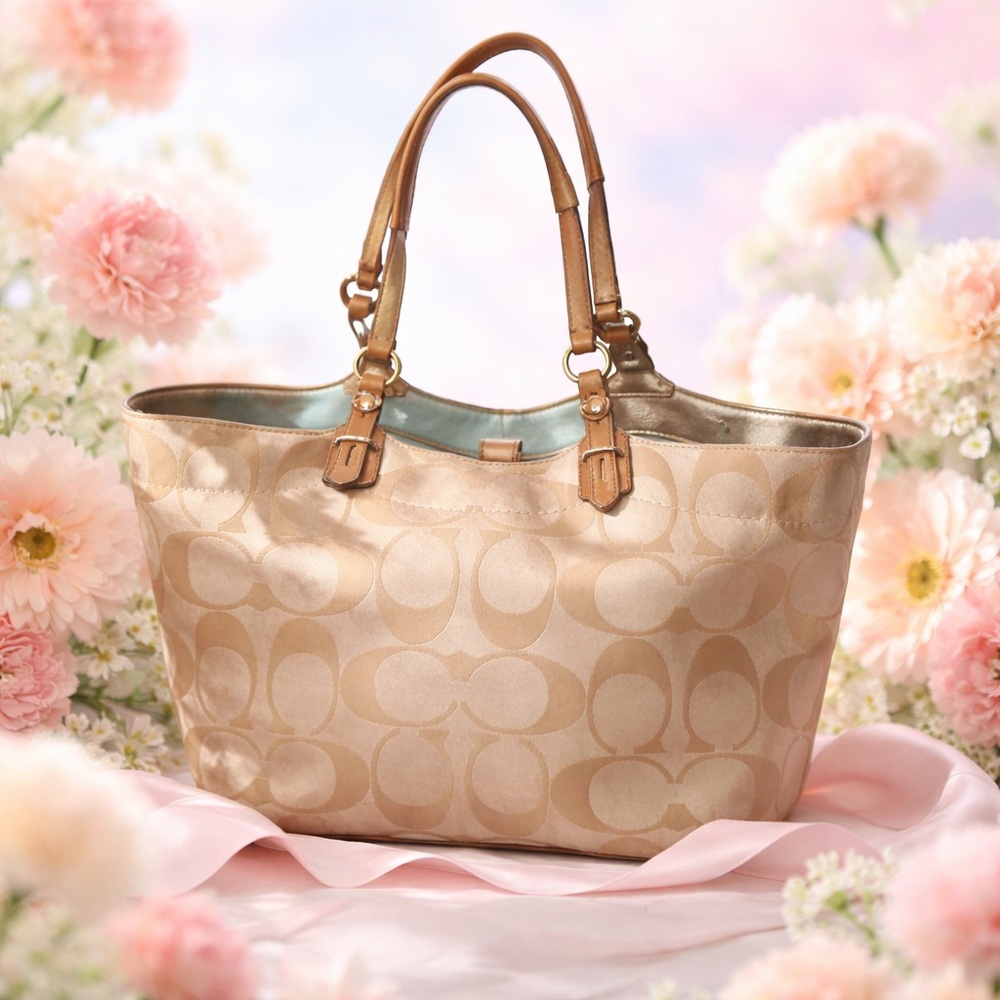 Coach Ashley Signature 16175 Gold/Cream Tote Purse